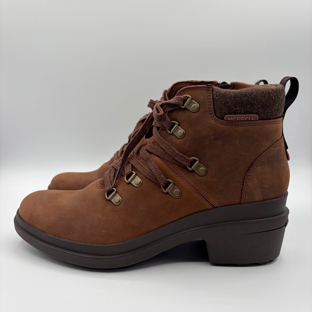 Merrell Women's Chateau Mid Lace Brown Leather Waterproof Boots Size 10.5